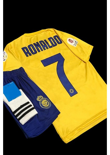 Cristiano Ronaldo C.r/7 Al Nassr Fc 2023/24 Yeni Sezon Çocuk Forması Şort Çorap 3'lü Set