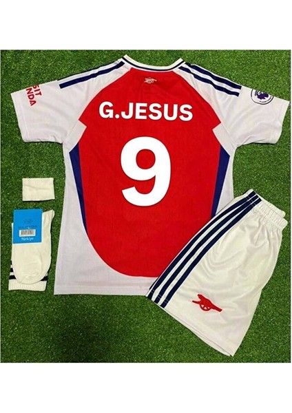 Arsenal 2024/25 Gabriel Jesus Iç Saha Çocuk Forması 4lü Set Forma+Şort+Çorap+Bileklik