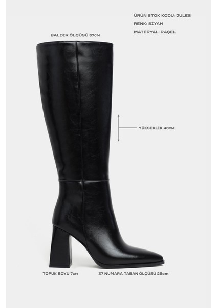 Jules Siyah Raşel Rustik Desen Fermuar Detay Kadın Topuklu Çizme fiyatları