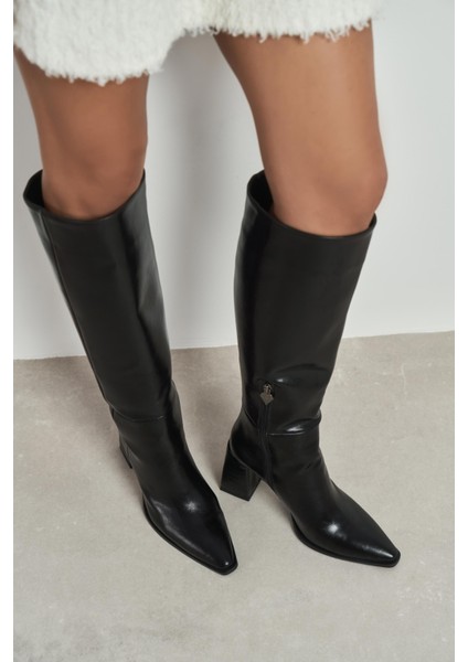 Jules Siyah Raşel Rustik Desen Fermuar Detay Kadın Topuklu Çizme fırsatları