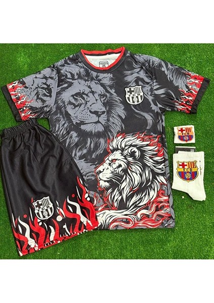 Barcelona Özel Tasarım Aslan Temealı Isimsiz Çocuk Forması 4 Lü Set