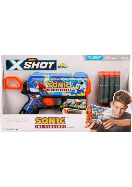 Bfs 36648 X-Shot Skins Flux Sonic The Hedgehog 8 Mermili Sünger Dart Atan Silah 21 cm -Sunman