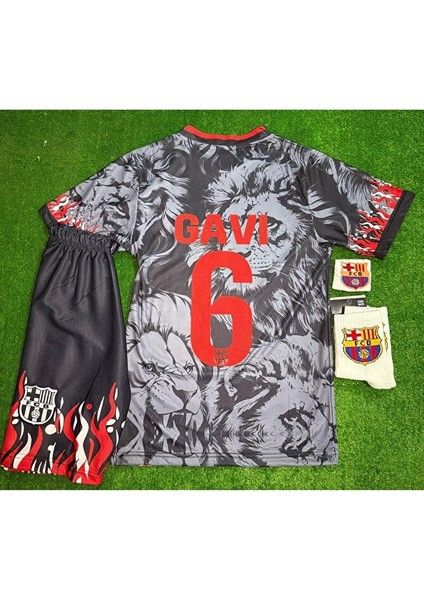 Barcelona Özel Tasarım Aslan Temealı Gavi Çocuk Forması 4 Lü Set