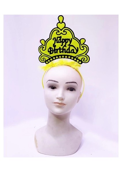 Happy Birthday Neon Sarı Taç