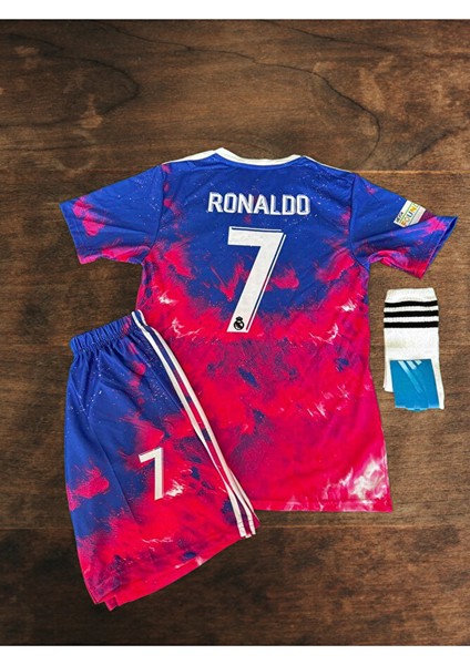 Ronaldo Cr7 Kırmızı Dalgalı Desenli Çocuk Forması 3 Lü Set fiyatları