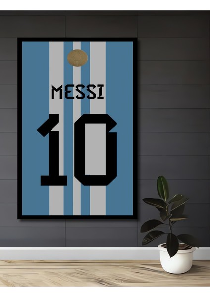 Çerçeve Görünümlü Messi Forması Dekoratif Ahşap Mdf Ev Duvar Tablo Dikdörtgen Ev Duvar Tablo