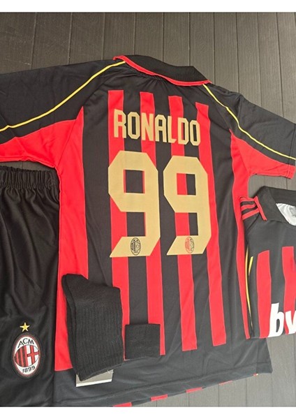 Milan 2006 Ronaldo 99 Kırmızı Siyah Çocuk Forması 4 Lü Set