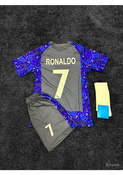 Cr7 Cristiano Ronaldo Gri/mavi Desenli Çocuk Forması 3 Lü Set modelleri
