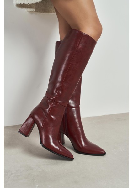 Jules Bordo Raşel Rustik Desen Fermuar Detay Kadın Topuklu Çizme fiyatları