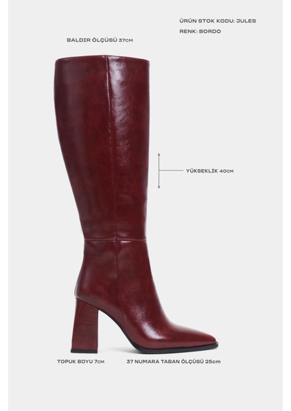 Jules Bordo Raşel Rustik Desen Fermuar Detay Kadın Topuklu Çizme modelleri