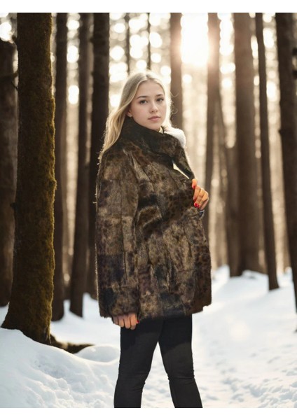 Kadın Uzun Kollu Deri Ceket - Leopar indirimleri