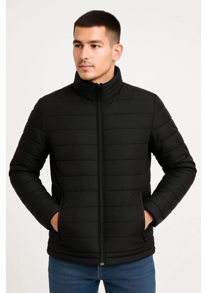 Erkek Bomber Mont Ceket - Su Itici Kumaş, Kapitone Astarlı, Fermuarlı, Kışlık - Siyah modelleri