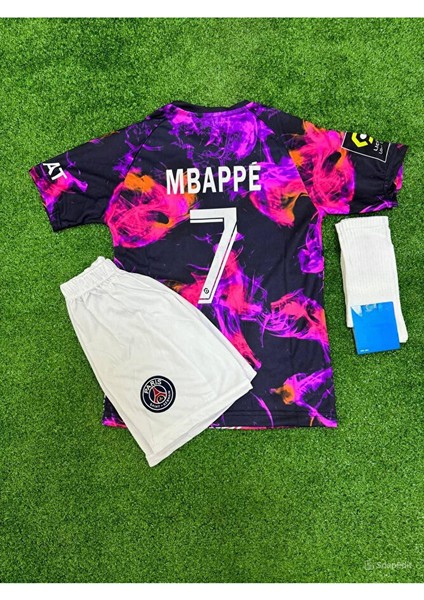 Fc/p.s.g Kylian Mbappe 7 Iç Saha Çocuk Futbol Forması Eyfel Desenli 3'lü Seti Spor T-Shirt