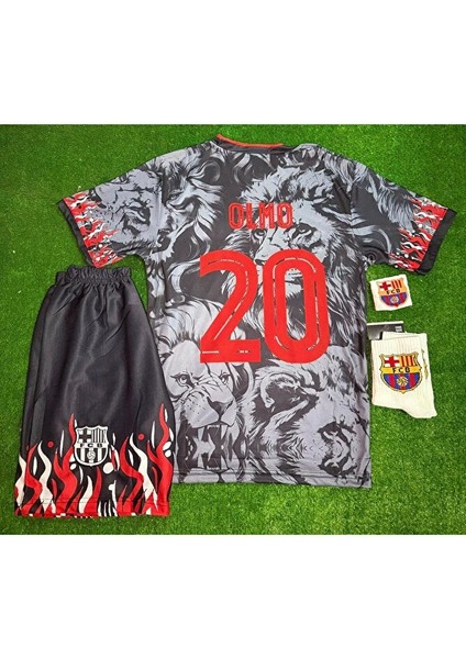 Barcelona Özel Tasarım Aslan Temealı Olmo Çocuk Forması 4 Lü Set