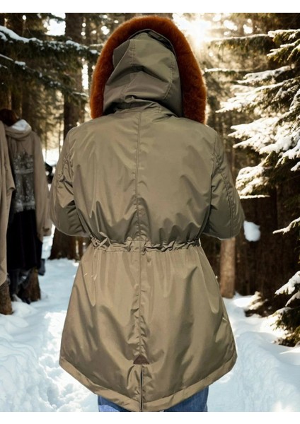 Kadın Su Geçirmez Kapüşonlu Mont - Haki fiyatları