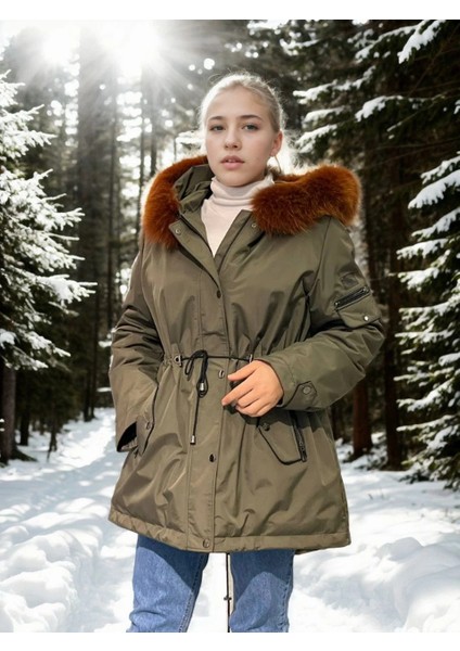Kadın Su Geçirmez Kapüşonlu Mont - Haki modelleri