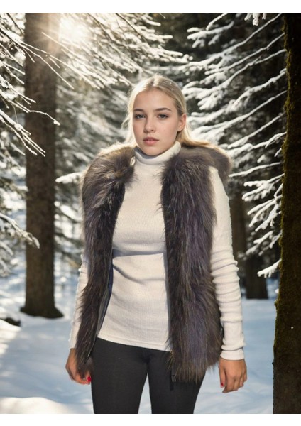 Kadın Kolsuz Fermuarlı Yelek - Siyah