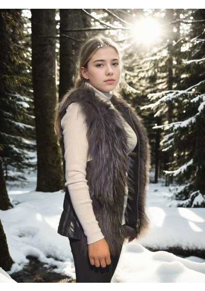 Kadın Kolsuz Fermuarlı Yelek - Siyah indirimleri