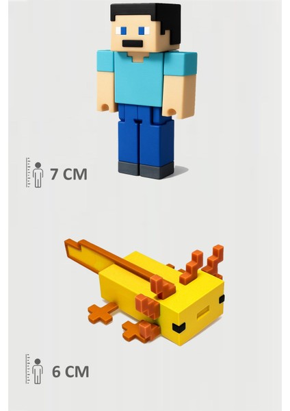 Minecraft Steve ve Sarı Aksolotl Axolotl Set Hareketli Eklemli Figür