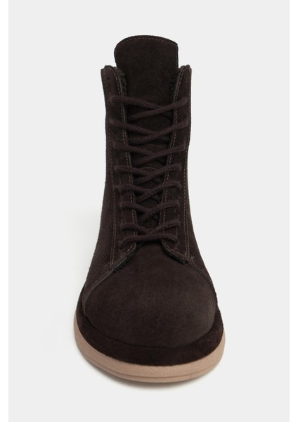 Maisie Bitter Kahve Süet Hakiki Deri Bağcıklı Düz Taban Kadın Bot modelleri