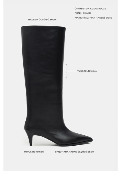 Jolie Siyah Mat Hakiki Deri Sivri Burun Kadın Topuklu Çizme fiyatları