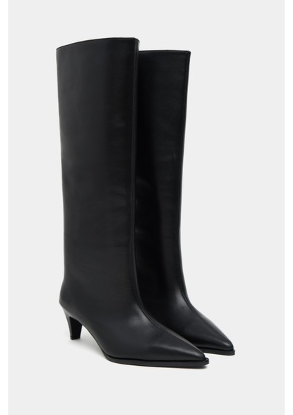 Jolie Siyah Mat Hakiki Deri Sivri Burun Kadın Topuklu Çizme indirimleri