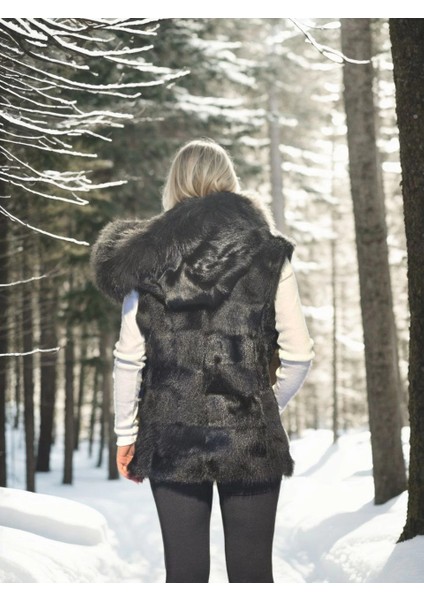 Kadın Kolsuz Kapüşonlu Yelek - Siyah fiyatları