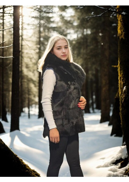 Kadın Kolsuz Kapüşonlu Yelek - Siyah modelleri