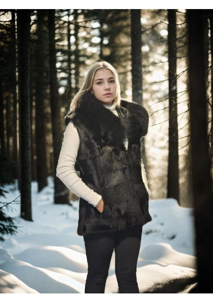 Kadın Kolsuz Kapüşonlu Yelek - Siyah indirimleri