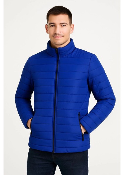 Erkek Bomber Mont Ceket - Su Itici Kumaş, Kapitone Astarlı, Fermuarlı, Kışlık - Saks Mavisi fırsatları