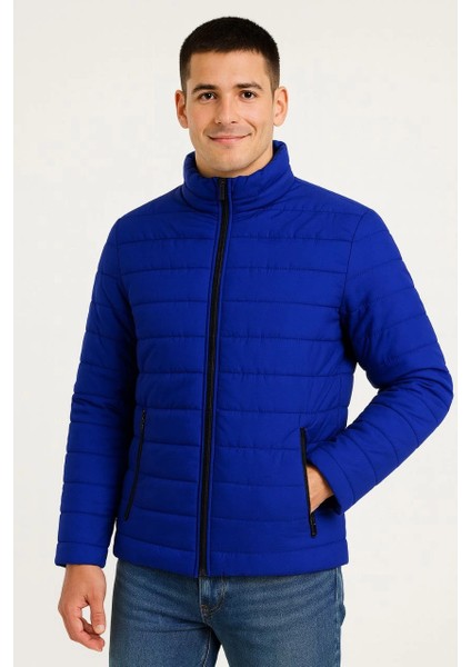 Erkek Bomber Mont Ceket - Su Itici Kumaş, Kapitone Astarlı, Fermuarlı, Kışlık - Saks Mavisi indirimleri