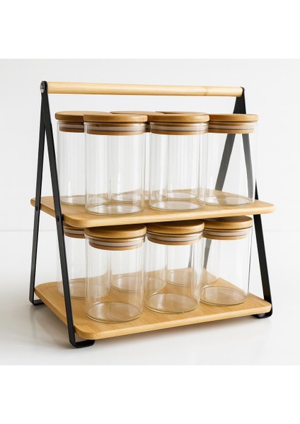 300 cc Borosilikat 12 Lı Standlı-Bambu Kapaklı Baharatlık Seti modelleri