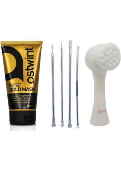 Soyulabilir Altın Maske 150 Ml&akne Siyah Nokta Tem.komedon 4'lü Set&fluweel Yüz Tem.fırçası