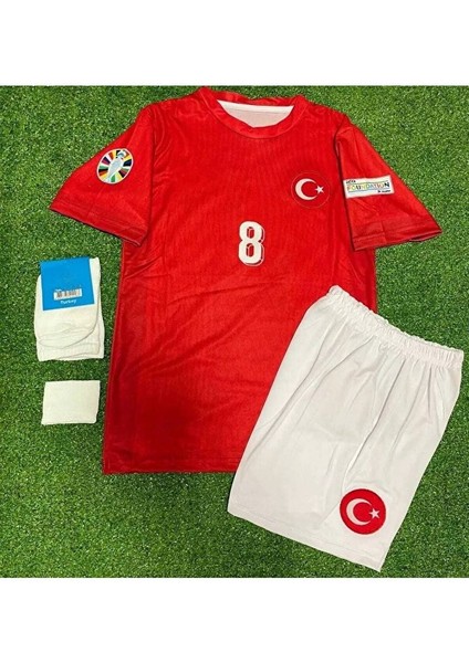 Türkiye Euro 2024 Arda Güler 8 Numara Çocuk 3'lü Set Hediyeli Kırmızı Milli Takım Forması (Kırmızı)