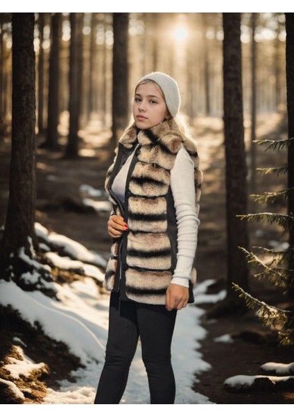 Kadın Kolsuz Hakiki Deri Kürk - Siyah modelleri