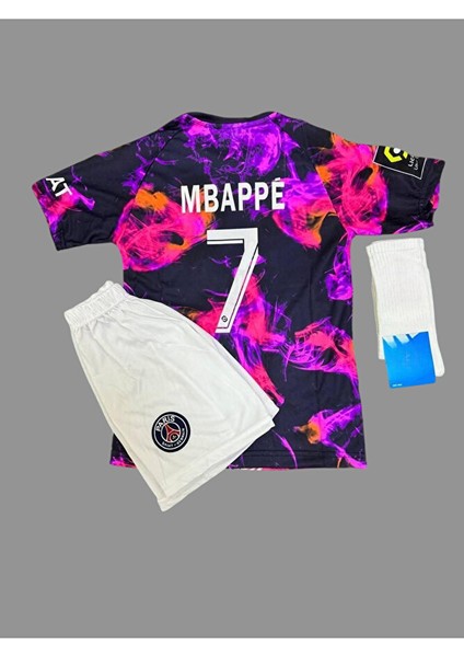 Kylian Mbappe 7 P:s:g Özel Tasarım Paris-Saint-Germain Eyfel Kulesi Desenli Çocuk Forması 3^lü Set