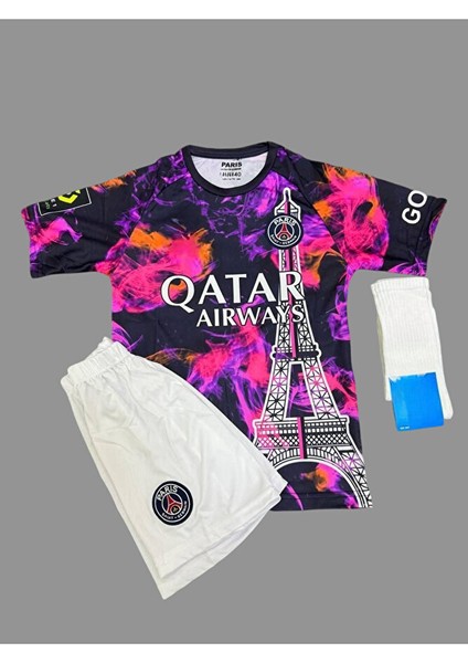Kylian Mbappe 7 P:s:g Özel Tasarım Paris-Saint-Germain Eyfel Kulesi Desenli Çocuk Forması 3^lü Set fiyatları