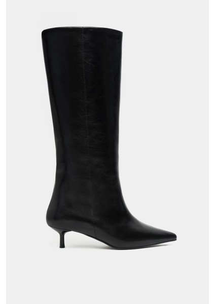 Ulrich Siyah Mat Ince Topuk Sivri Burun Kadın Çizme