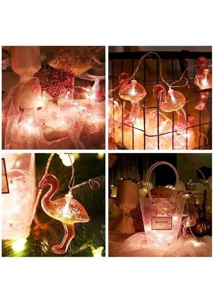 ® 10LU Pilli LED Flamingo Dekoratif Işık Zinciri Aydınlatma 1,5 mt