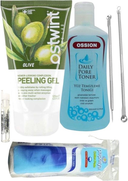 Zeytinyağı Özlü Peeling Jel 125ML + Tonik + 2'li Akne Çubuğu /set 5 Parça