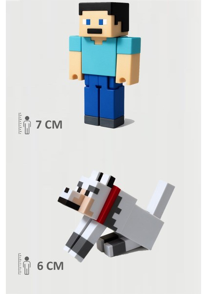 Minecraft Steve ve Wolf Kurt Köpek Dennis Set Hareketli Eklemli Figür