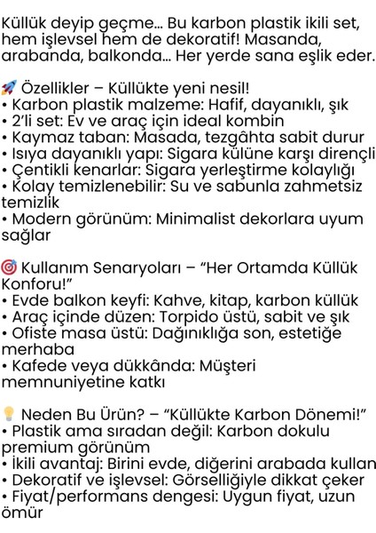 2 Li Karbon Plastik Küllük Seti - Masaüstü Küllük 722241 fiyatları