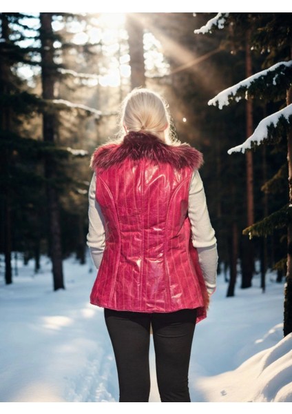 Kadın Kolsuz Hakiki Yelek - Fuşya fiyatları