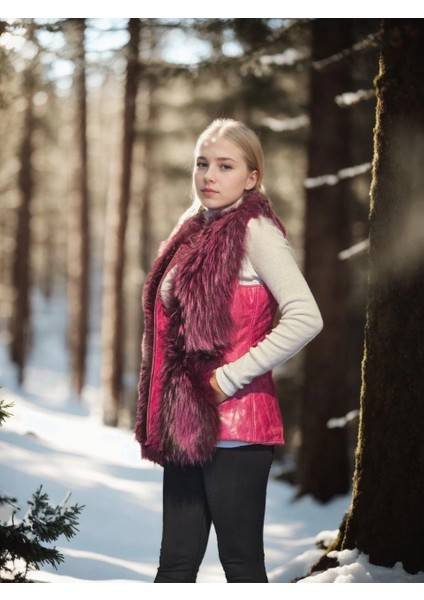 Kadın Kolsuz Hakiki Yelek - Fuşya fırsatları