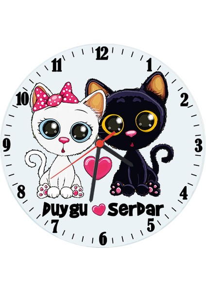 Aşık Kediler Isimli Cam Duvar Saati - Sevgililer Günü Hediyesi
