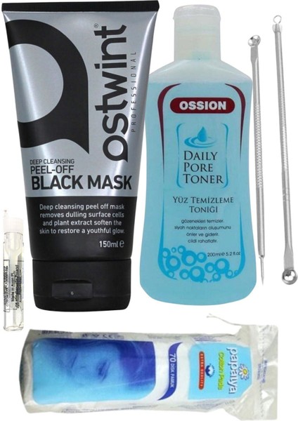 Soyulabilir Siyah Maske 150ML + Tonik + 2'li Akne Çubuğu /set 5 Parça