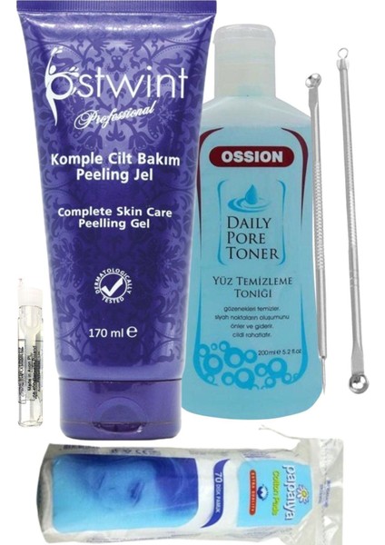 Komple Cilt Bakım Peeling Jel 170ML + Tonik + 2'li Akne Çubuğu /set 5 Parça
