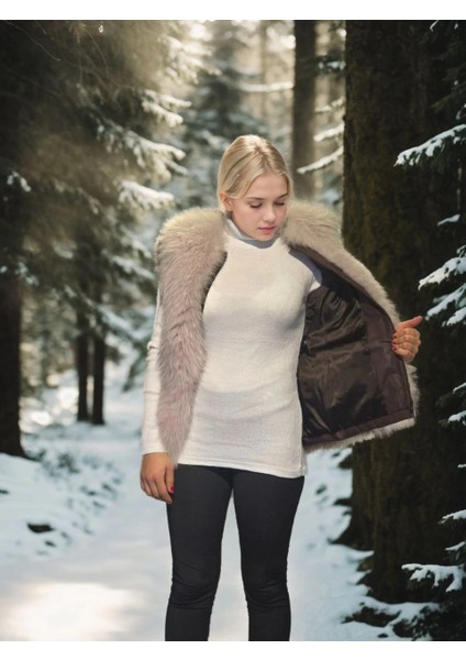 Kadın Kolsuz Fermuarlı Yelek - Kahve modelleri