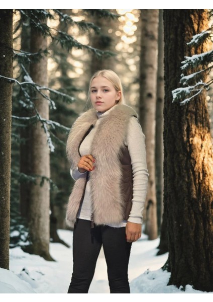 Kadın Kolsuz Fermuarlı Yelek - Kahve fırsatları