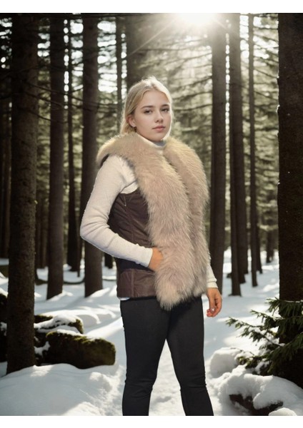 Kadın Kolsuz Fermuarlı Yelek - Kahve indirimleri